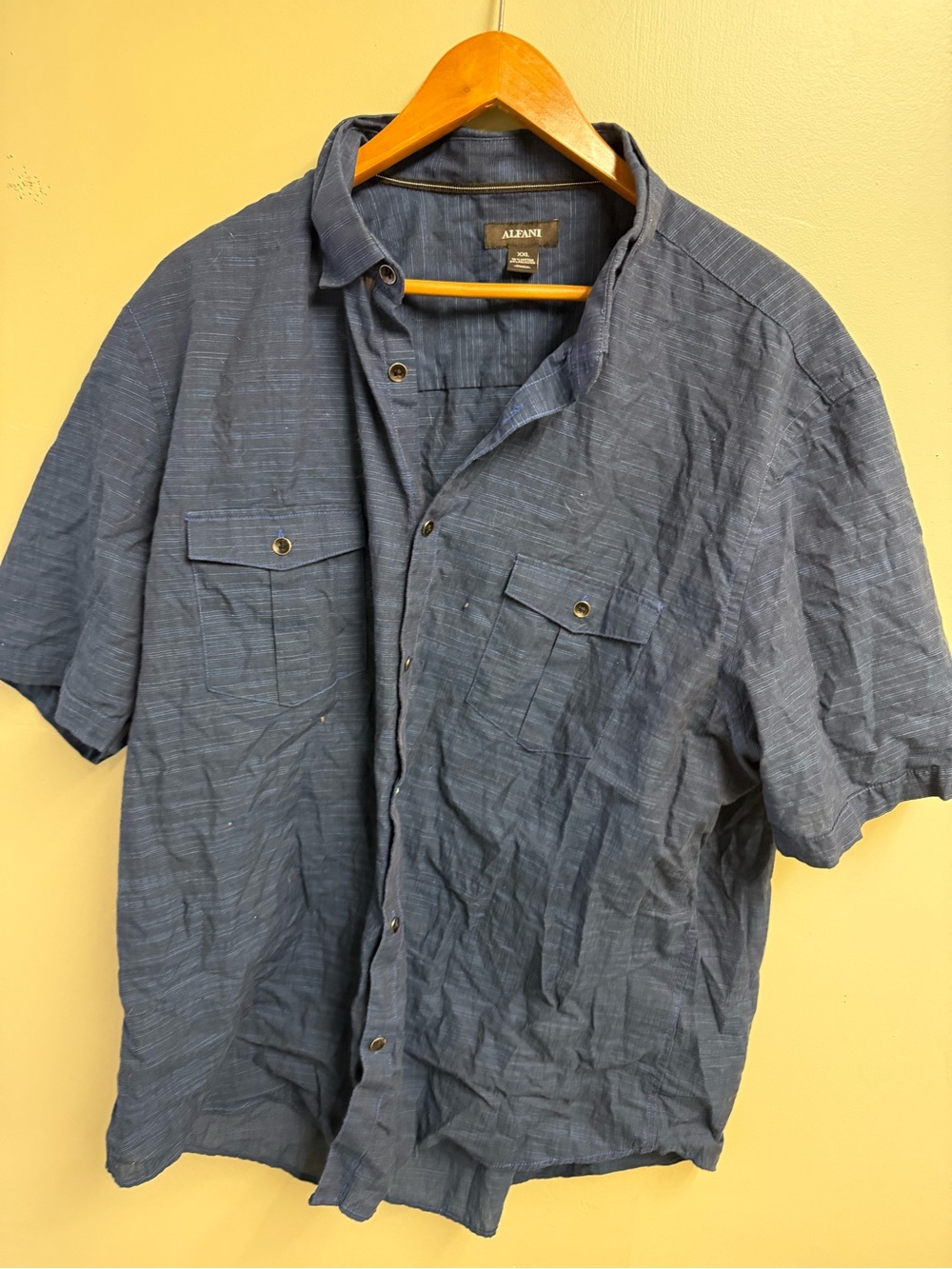 Alfani Men's Short-Sleeve Button-Down Shirt in Indigo Blue
